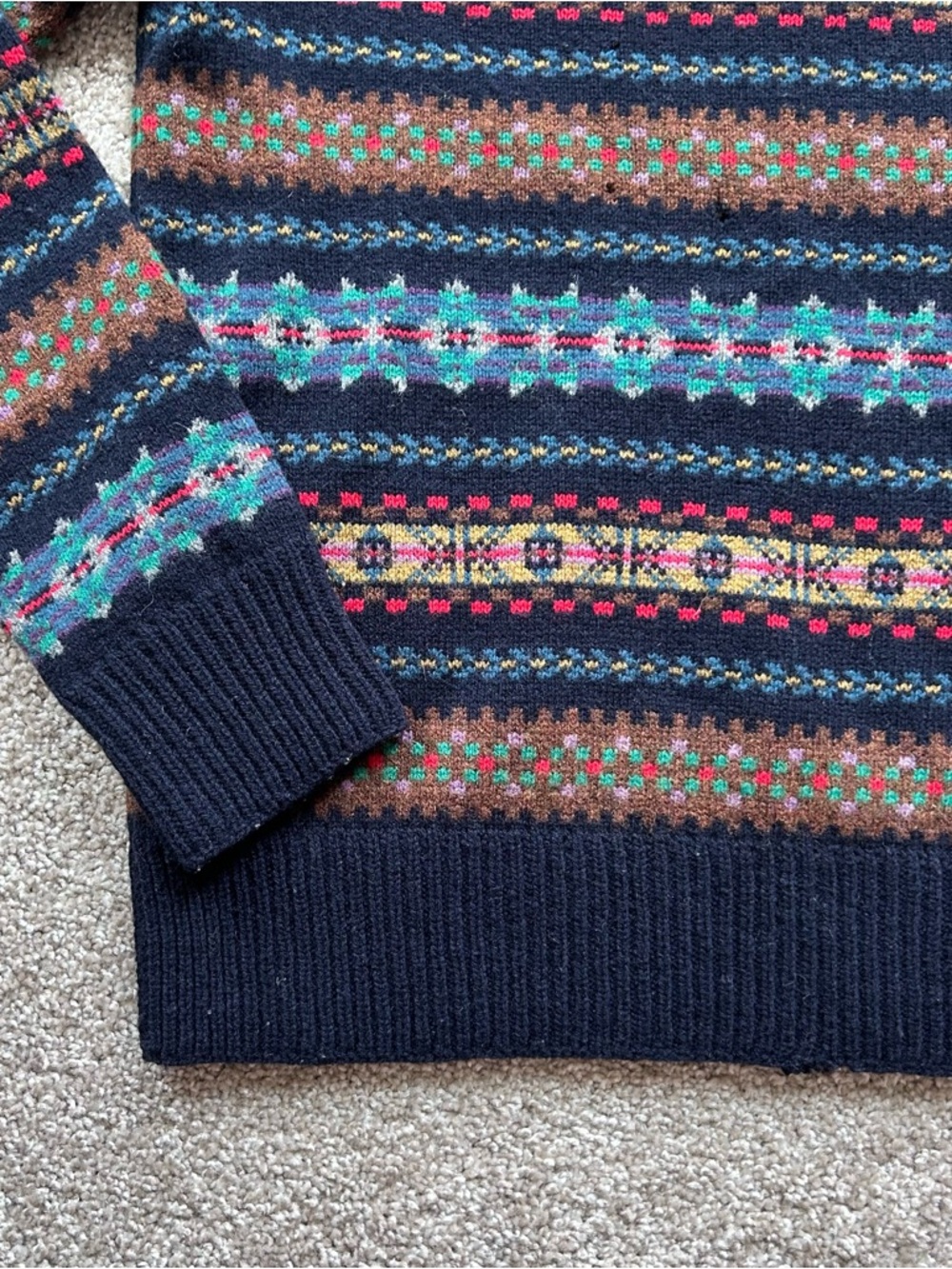 J.Crew 100% Wool Fair Isle Sweater - Small - Navy/Teal/Earth Tones - Picture 2 of 7